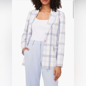 Halogen Women's White and Blue Checkered Blazer